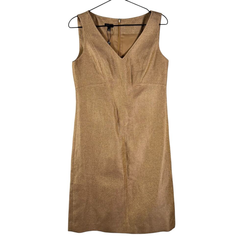 NWT Talbots Women's Tan Gold Shimmer Metallic Sheath Linen Sleeveless Dress 4